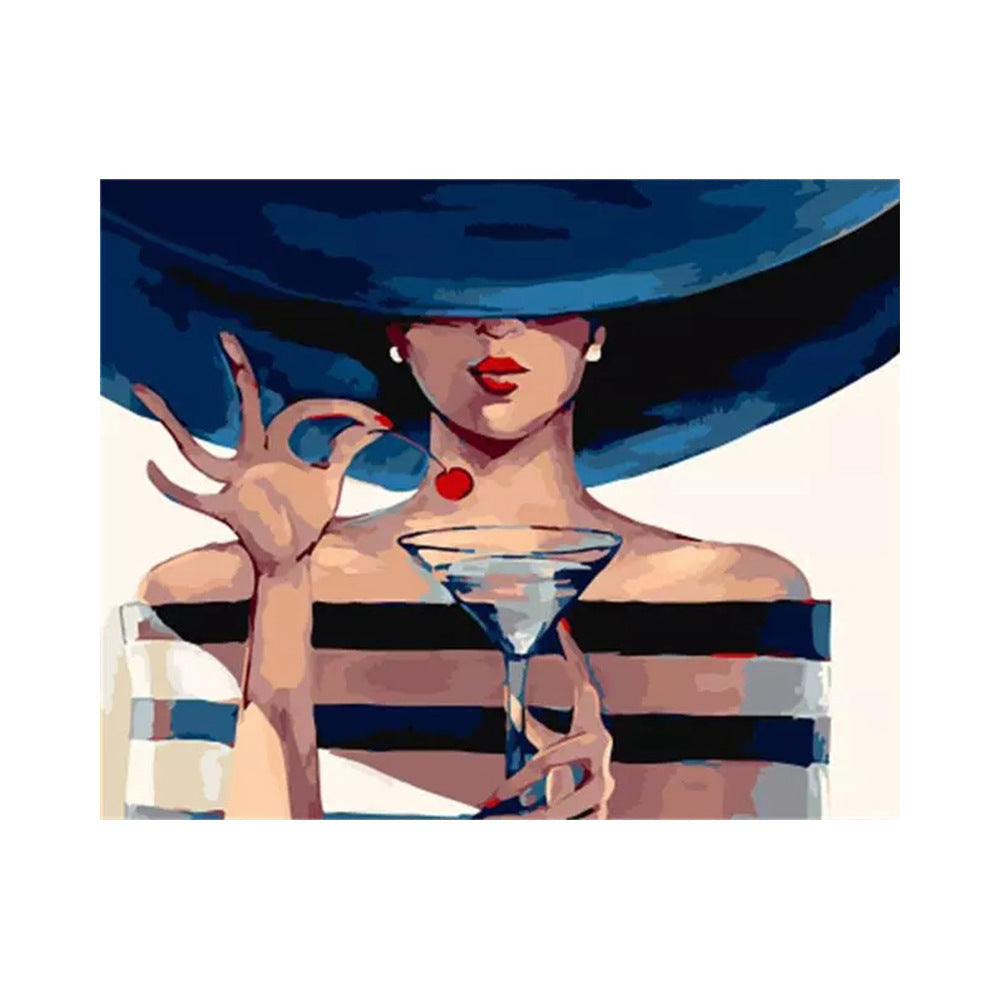 HKM-517331 Hand-painted Digital Oil Painting - Landscape Art in 1343 Blue Hat Cherry Girl Design, 40x50 cm, Frameless