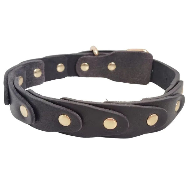 HKM-5174589 Genuine Leather Dog Collar with Durable Buckle for French Bulldogs, Schnauzers, and Other Breeds