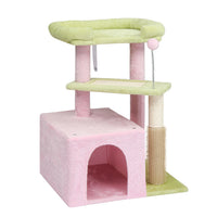 HKM-5175869 Multi-Level Cat Tree with Cozy Condo, Scratching Post, and Soft Perch in Pink and Green