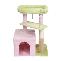 HKM-5175869 Multi-Level Cat Tree with Cozy Condo, Scratching Post, and Soft Perch in Pink and Green