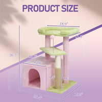 HKM-5175869 Multi-Level Cat Tree with Cozy Condo, Scratching Post, and Soft Perch in Pink and Green