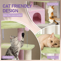 HKM-5175869 Multi-Level Cat Tree with Cozy Condo, Scratching Post, and Soft Perch in Pink and Green