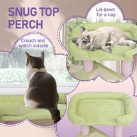 HKM-5175869 Multi-Level Cat Tree with Cozy Condo, Scratching Post, and Soft Perch in Pink and Green