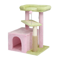 HKM-5175869 Multi-Level Cat Tree with Cozy Condo, Scratching Post, and Soft Perch in Pink and Green