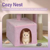 HKM-5175869 Multi-Level Cat Tree with Cozy Condo, Scratching Post, and Soft Perch in Pink and Green