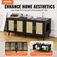 HKM-5176253 Wooden Cat Litter Box Enclosure with Hidden Design and Spacious Access, Black