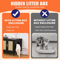 HKM-5176253 Wooden Cat Litter Box Enclosure with Hidden Design and Spacious Access, Black