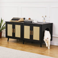 HKM-5176253 Wooden Cat Litter Box Enclosure with Hidden Design and Spacious Access, Black