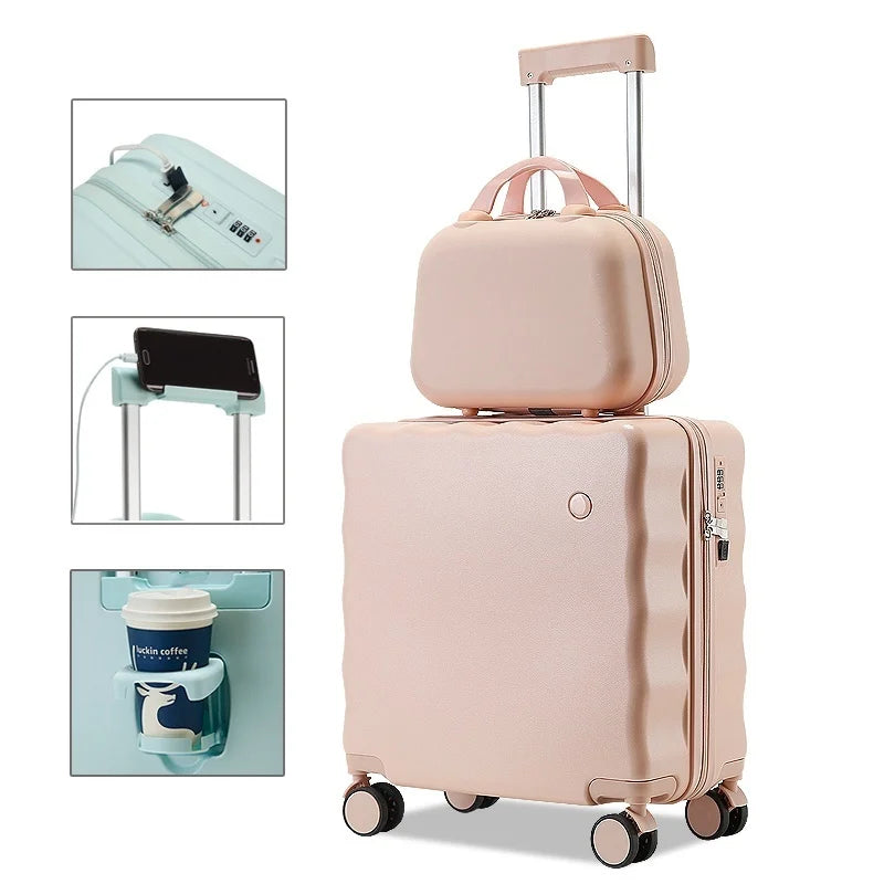 HKM-517715 Kids' Lightweight Green Trolley Suitcase – Durable PC Hard Shell Travel Luggage