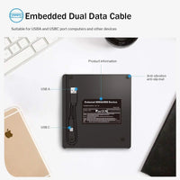 HKM-517843 Ultra Slim Type C/USB DVD RW Drive with SD/TF Ports for Laptop and Desktop