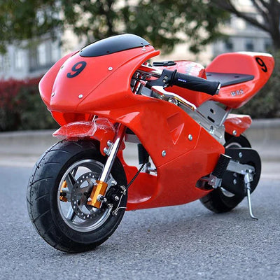 HKM-517907 50cc Kids Motorcycle Petrol Bike, Red 2-Stroke Engine, 30KM/H, 10-Inch Wheels