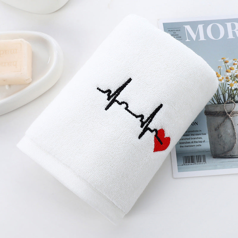 HKM-517907 Thickened Embroidered Cotton Towel - Quick-Dry, 35x75cm, Available in White, Pink, Blue, Dark Gray