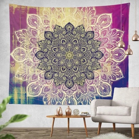 HKM-518035 Magenta Ombre Mandala Tapestry in 100% Polyester Material