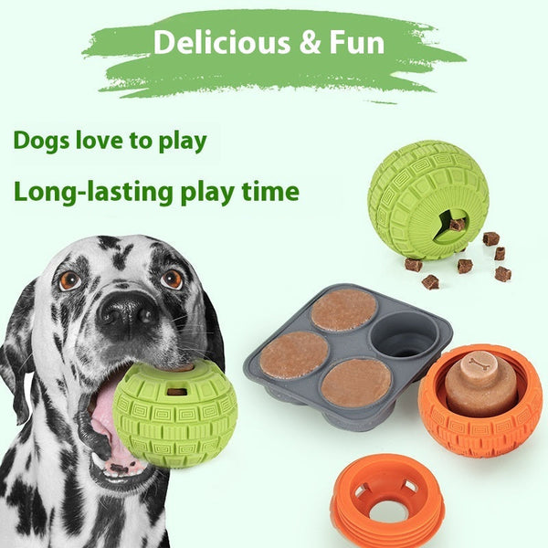 HKM-5180989 Natural Rubber Food Dropping Ball for Pets - 14x10x10cm, Green/Orange