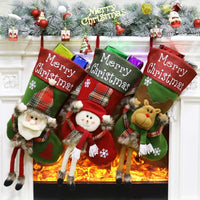 HKM-518099 Set of 3 Large Plush Christmas Stockings for Holiday Decoration - Santa, Snowman, and Reindeer Designs