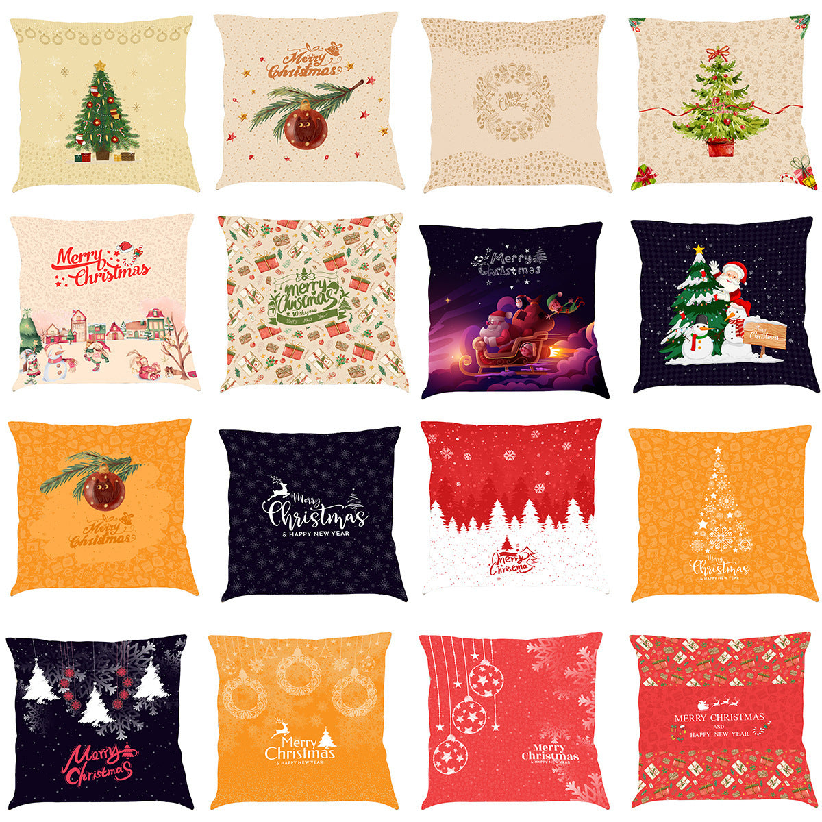 HKM-518163 Christmas-Themed Linen Pillow Cushion, 45x45 cm, Soft PP Cotton Filling, Assorted Colors Available