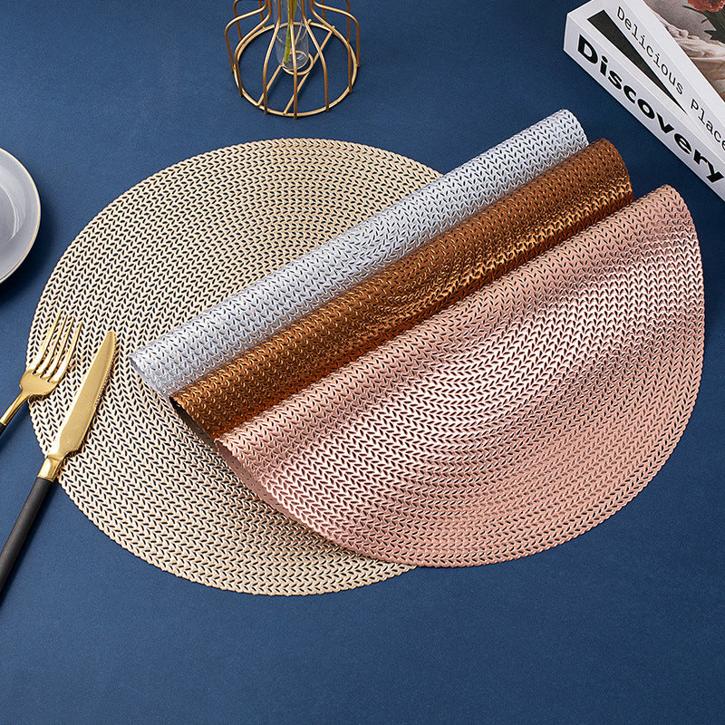 HKM-518163 Round Hollowed Out PVC Insulated Table Mat in Gold, Silver, Rose Gold, and Bronze - 38cm Diameter