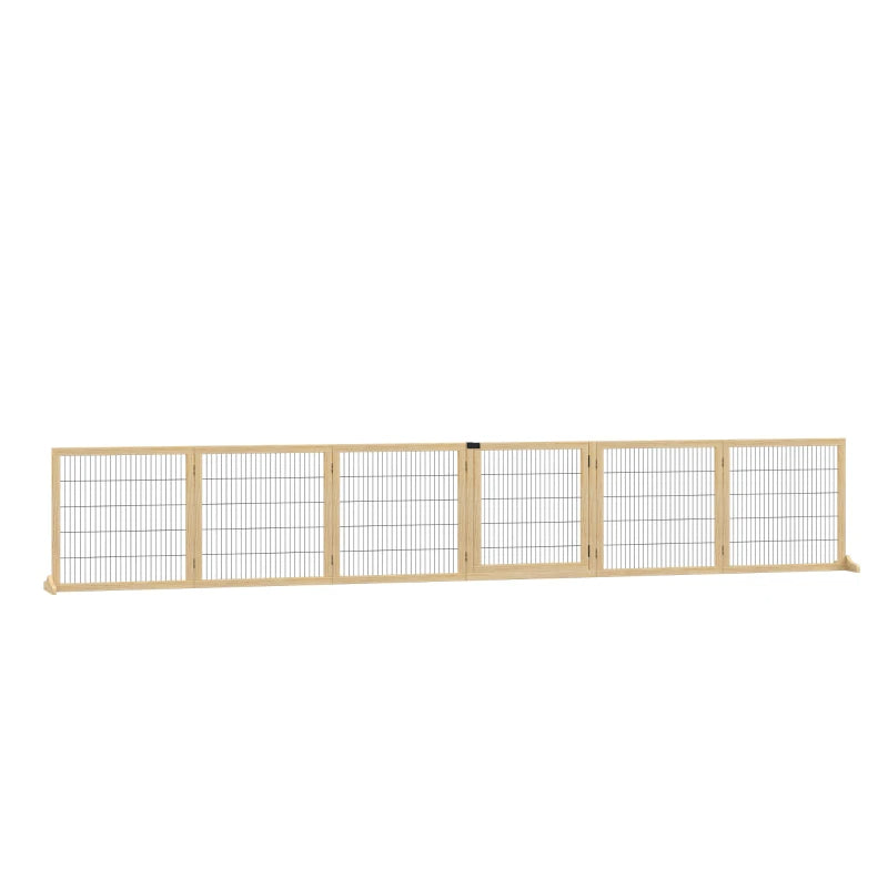 HKM-5182013 Foldable Wooden Pet Gate for Small to Medium Dogs - 6-Panel Safety Barrier with Support Feet
