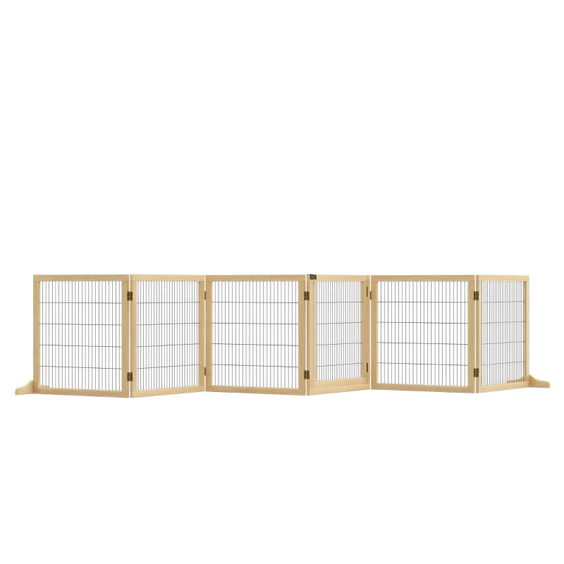 HKM-5182013 Foldable Wooden Pet Gate for Small to Medium Dogs - 6-Panel Safety Barrier with Support Feet