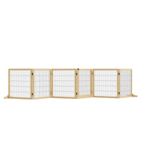 HKM-5182013 Foldable Wooden Pet Gate for Small to Medium Dogs - 6-Panel Safety Barrier with Support Feet