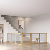 HKM-5182013 Foldable Wooden Pet Gate for Small to Medium Dogs - 6-Panel Safety Barrier with Support Feet