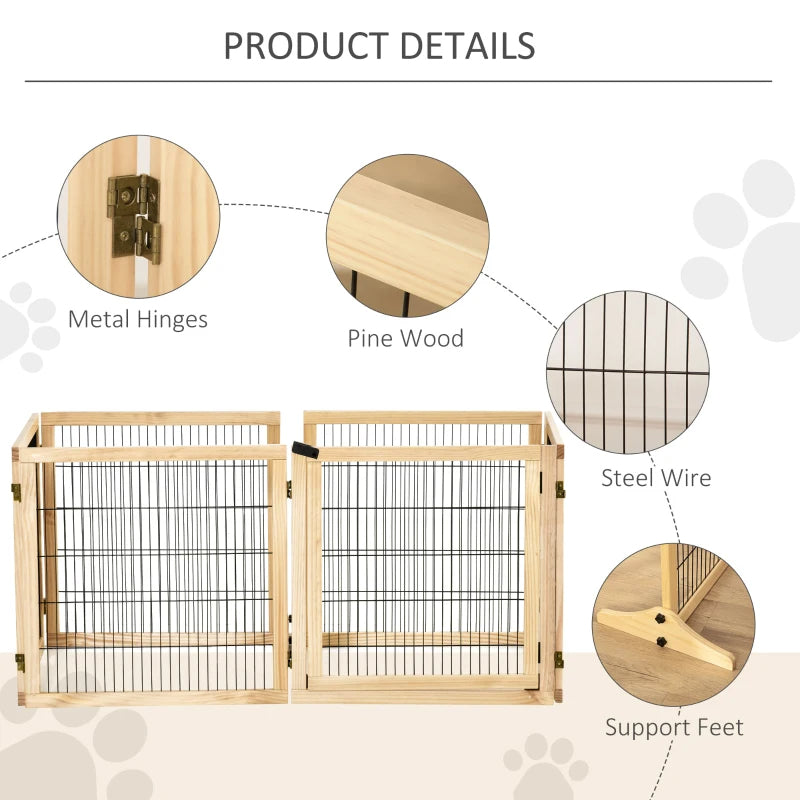 HKM-5182013 Foldable Wooden Pet Gate for Small to Medium Dogs - 6-Panel Safety Barrier with Support Feet