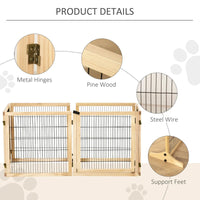 HKM-5182013 Foldable Wooden Pet Gate for Small to Medium Dogs - 6-Panel Safety Barrier with Support Feet