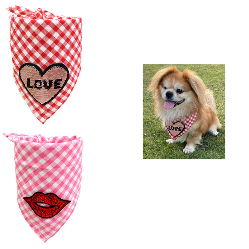 HKM-5185725 Valentine's Day Triangle Towel for Dogs – Stylish LOVE Design, Soft Cloth Material, Perfect for All Seasons
