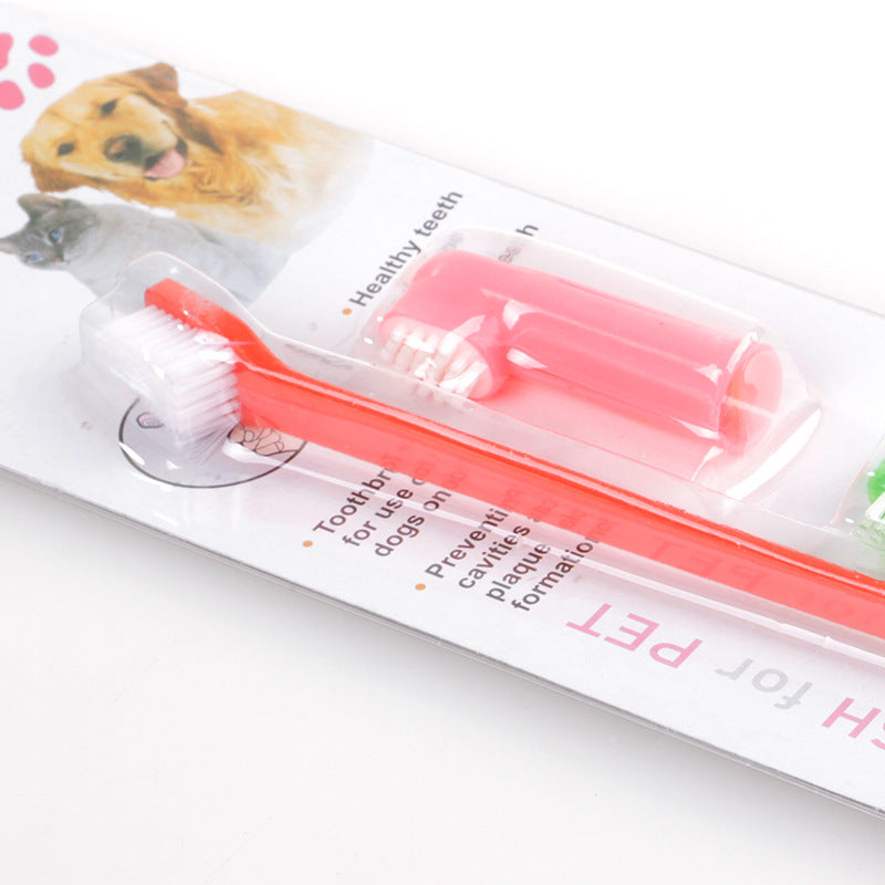HKM-5185981 Double Head and Finger Toothbrush Set for Dogs and Cats - Soft, Durable Dental Care Tools