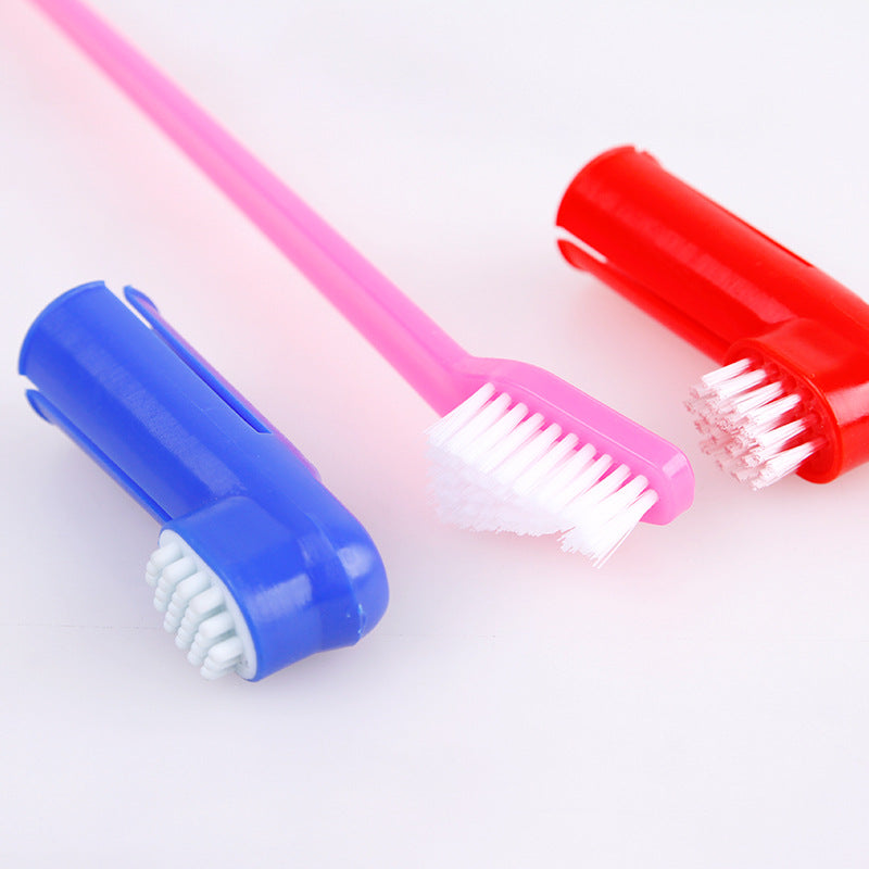 HKM-5185981 Double Head and Finger Toothbrush Set for Dogs and Cats - Soft, Durable Dental Care Tools