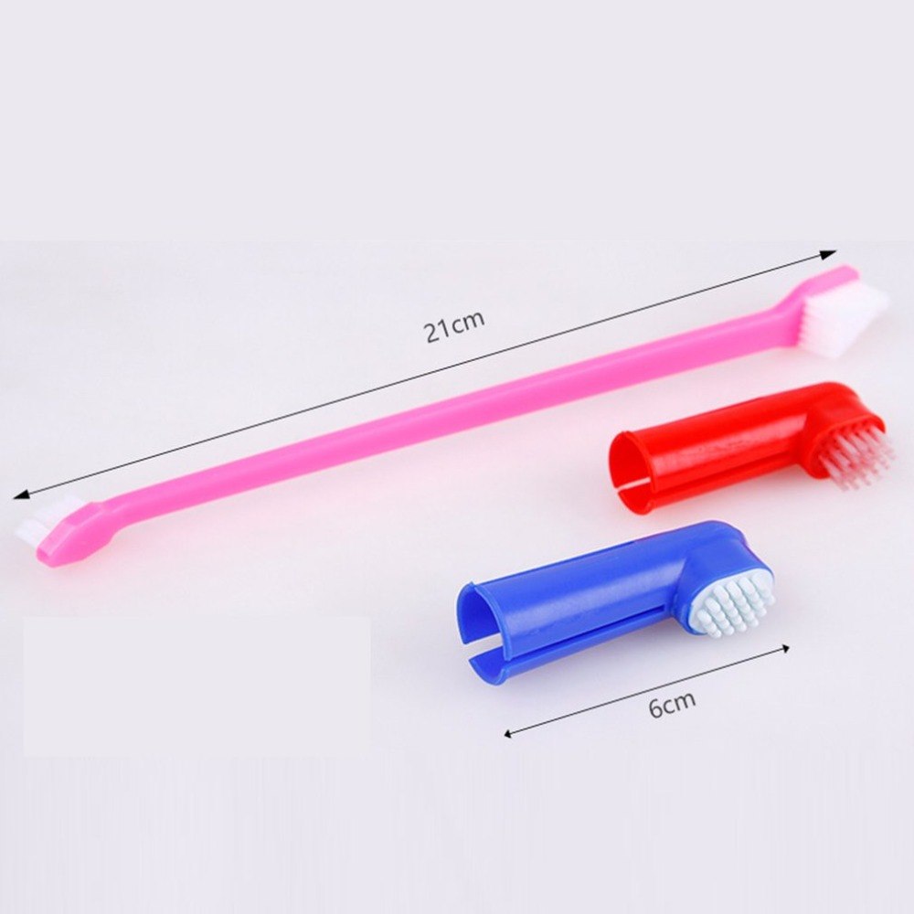 HKM-5185981 Double Head and Finger Toothbrush Set for Dogs and Cats - Soft, Durable Dental Care Tools