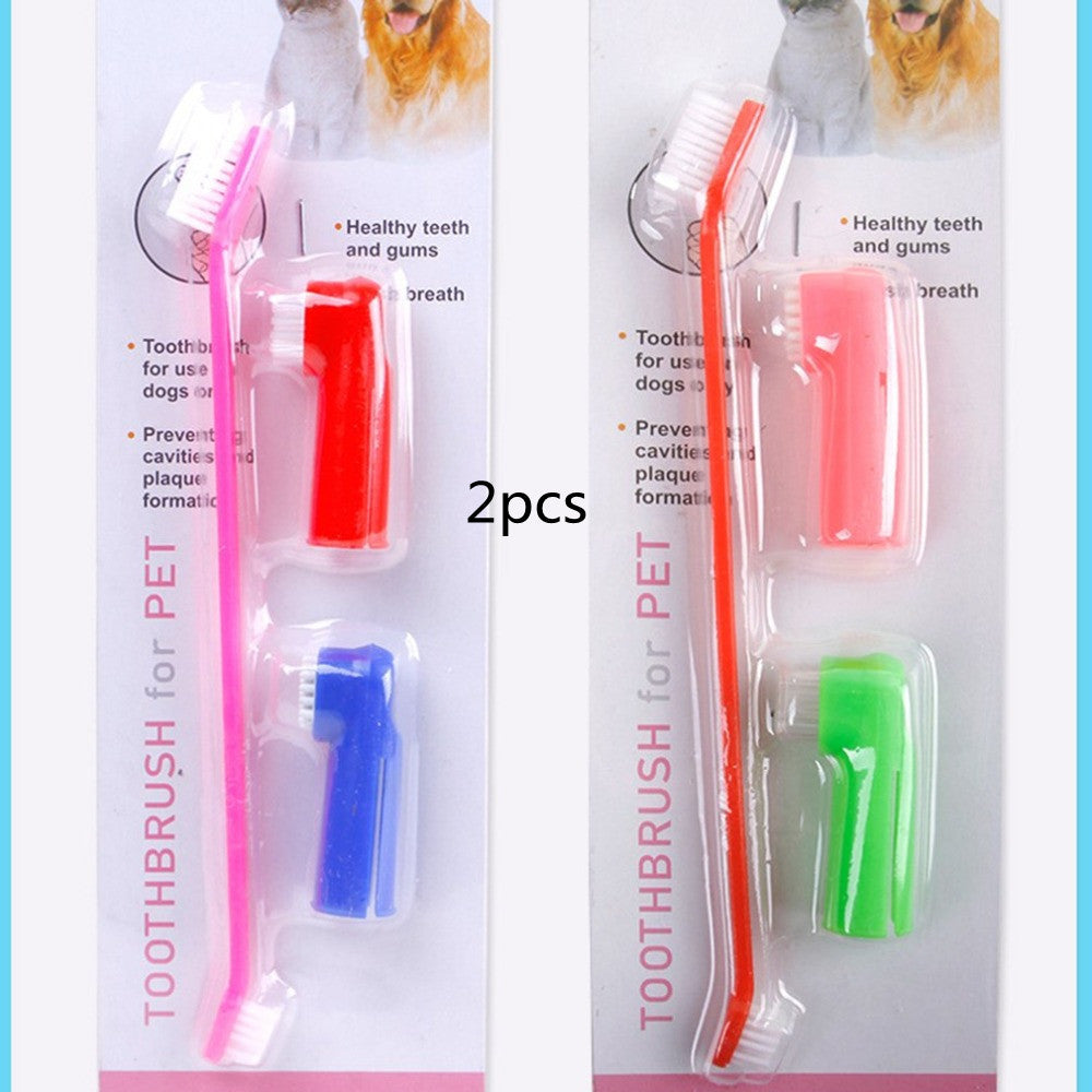HKM-5185981 Double Head and Finger Toothbrush Set for Dogs and Cats - Soft, Durable Dental Care Tools