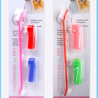 HKM-5185981 Double Head and Finger Toothbrush Set for Dogs and Cats - Soft, Durable Dental Care Tools