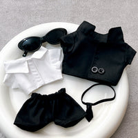 HKM-5188285 Stylish Black Suit Set with Oval Sunglasses and Ankle Boots for Dolls