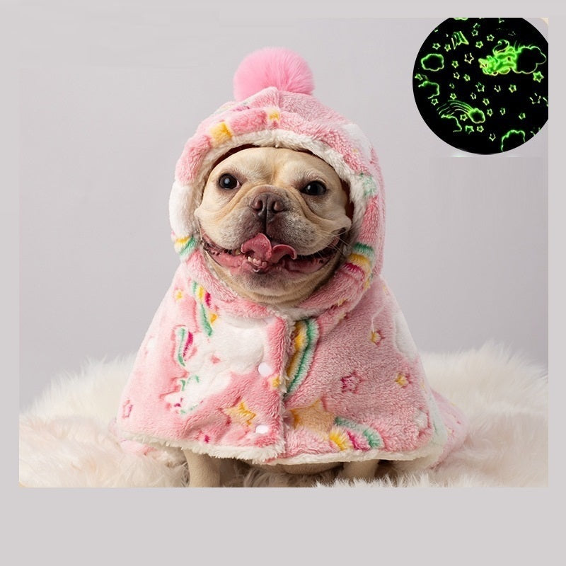 HKM-5188669 Luminous Pet Cloak Nightgown for Dogs - Warm Coral Fleece for Autumn & Winter