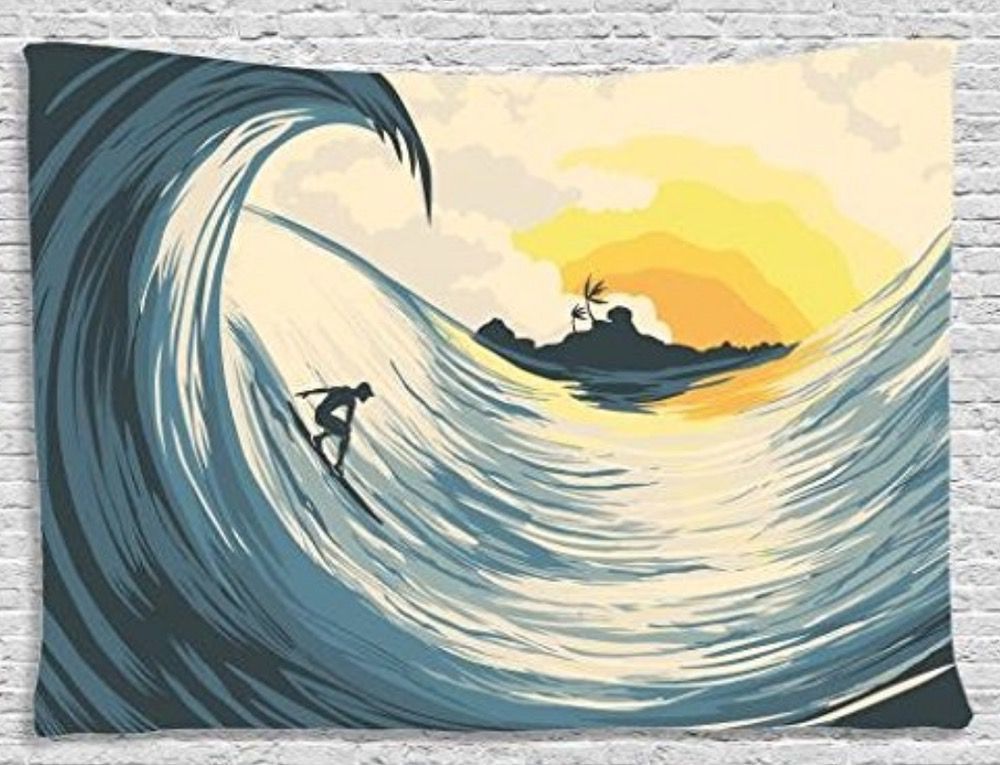 HKM-519187 European Style Surf Polyester Beach Tapestry - Wall Decor Without Hook