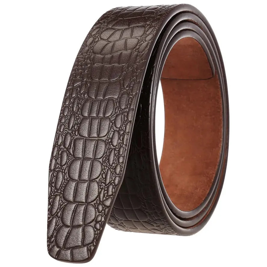 HKM-519187 Men's Cowhide Leather Belt with Crocodile Pattern - Classic Strap Design
