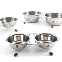 HKM-5194045 Stainless Steel Non-Slip Pet Bowl Set with Bracket - Small, Medium, Large Sizes