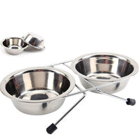 HKM-5194045 Stainless Steel Non-Slip Pet Bowl Set with Bracket - Small, Medium, Large Sizes