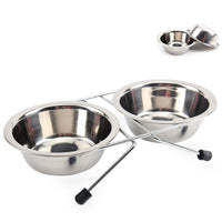 HKM-5194045 Stainless Steel Non-Slip Pet Bowl Set with Bracket - Small, Medium, Large Sizes