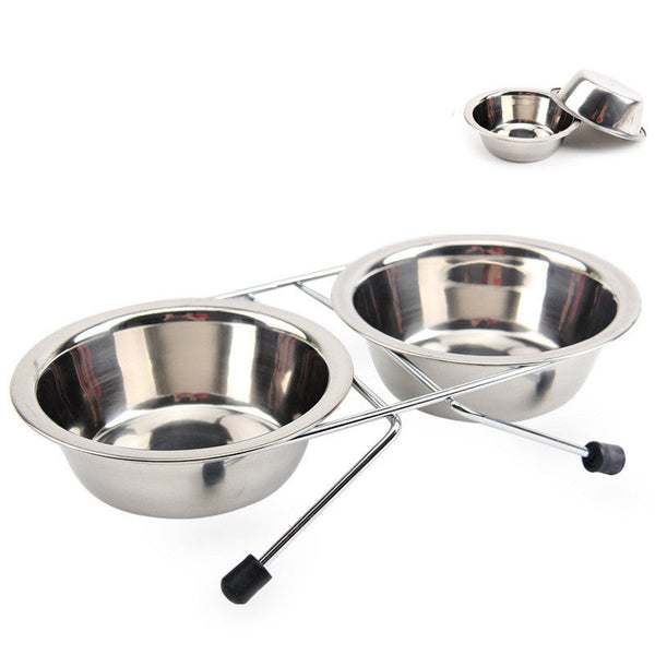 HKM-5194045 Stainless Steel Non-Slip Pet Bowl Set with Bracket - Small, Medium, Large Sizes
