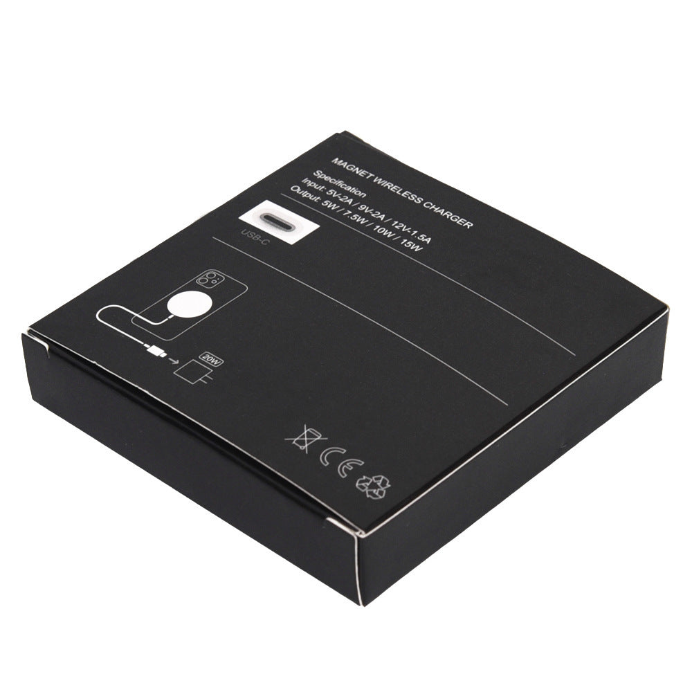 HKM-519507 15W Magnetic Wireless Charger with Metal Casing - Black/White, Type-C Interface