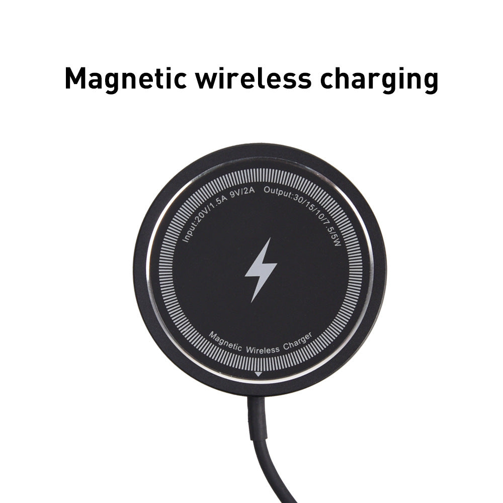 HKM-519507 15W Magnetic Wireless Charger with Metal Casing - Black/White, Type-C Interface