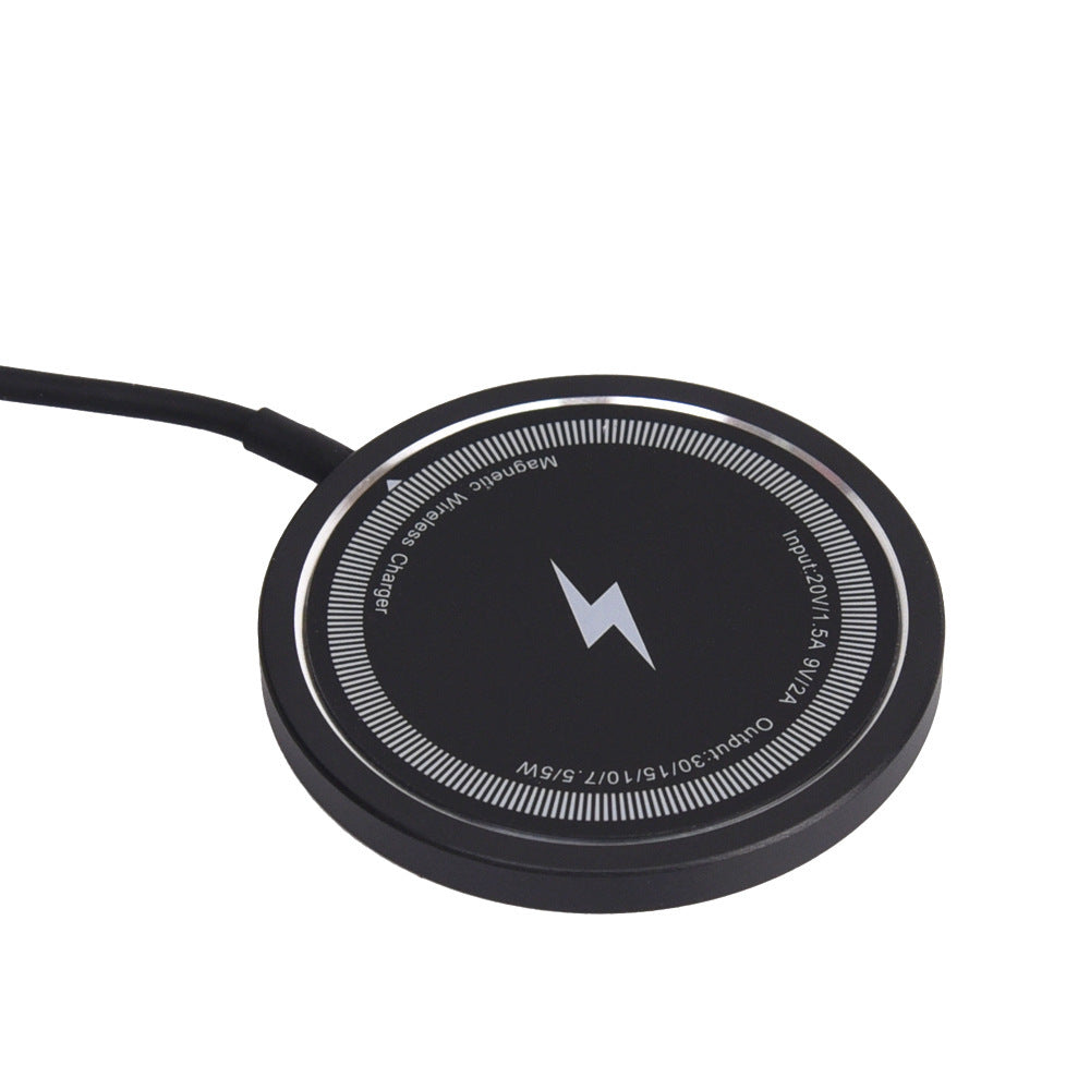 HKM-519507 15W Magnetic Wireless Charger with Metal Casing - Black/White, Type-C Interface