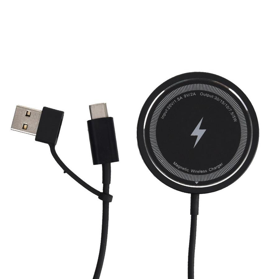 HKM-519507 15W Magnetic Wireless Charger with Metal Casing - Black/White, Type-C Interface