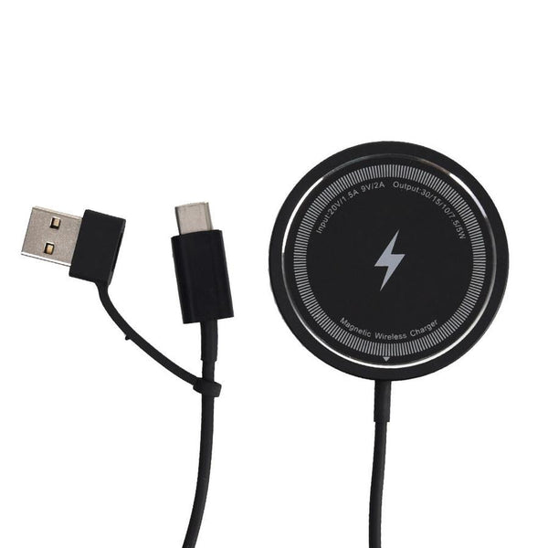 HKM-519507 15W Magnetic Wireless Charger with Metal Casing - Black/White, Type-C Interface