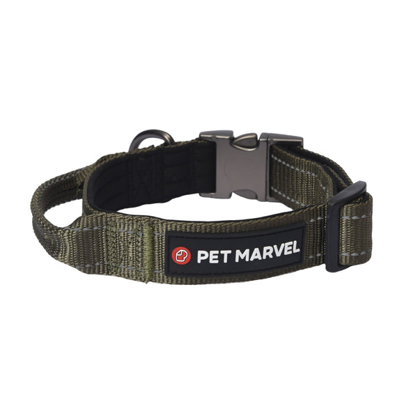 HKM-5195325 Tactical Dog Collar with Handle, Padded Interior and Dual Buckle for Comfort and Control