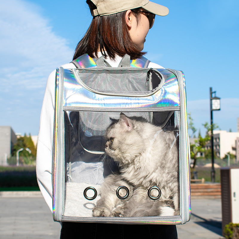 HKM-5196093 Transparent Laser Dog Backpack for Pets - Soft Mesh and Lamb Wool - Suitable for Pets Up to 15 kg - 35x27x40 cm