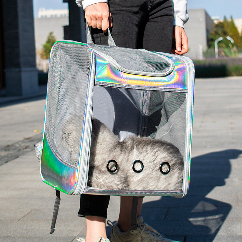 HKM-5196093 Transparent Laser Dog Backpack for Pets - Soft Mesh and Lamb Wool - Suitable for Pets Up to 15 kg - 35x27x40 cm
