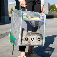 HKM-5196093 Transparent Laser Dog Backpack for Pets - Soft Mesh and Lamb Wool - Suitable for Pets Up to 15 kg - 35x27x40 cm